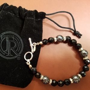 Toggled Beaded Black & Pewter Bracelet
